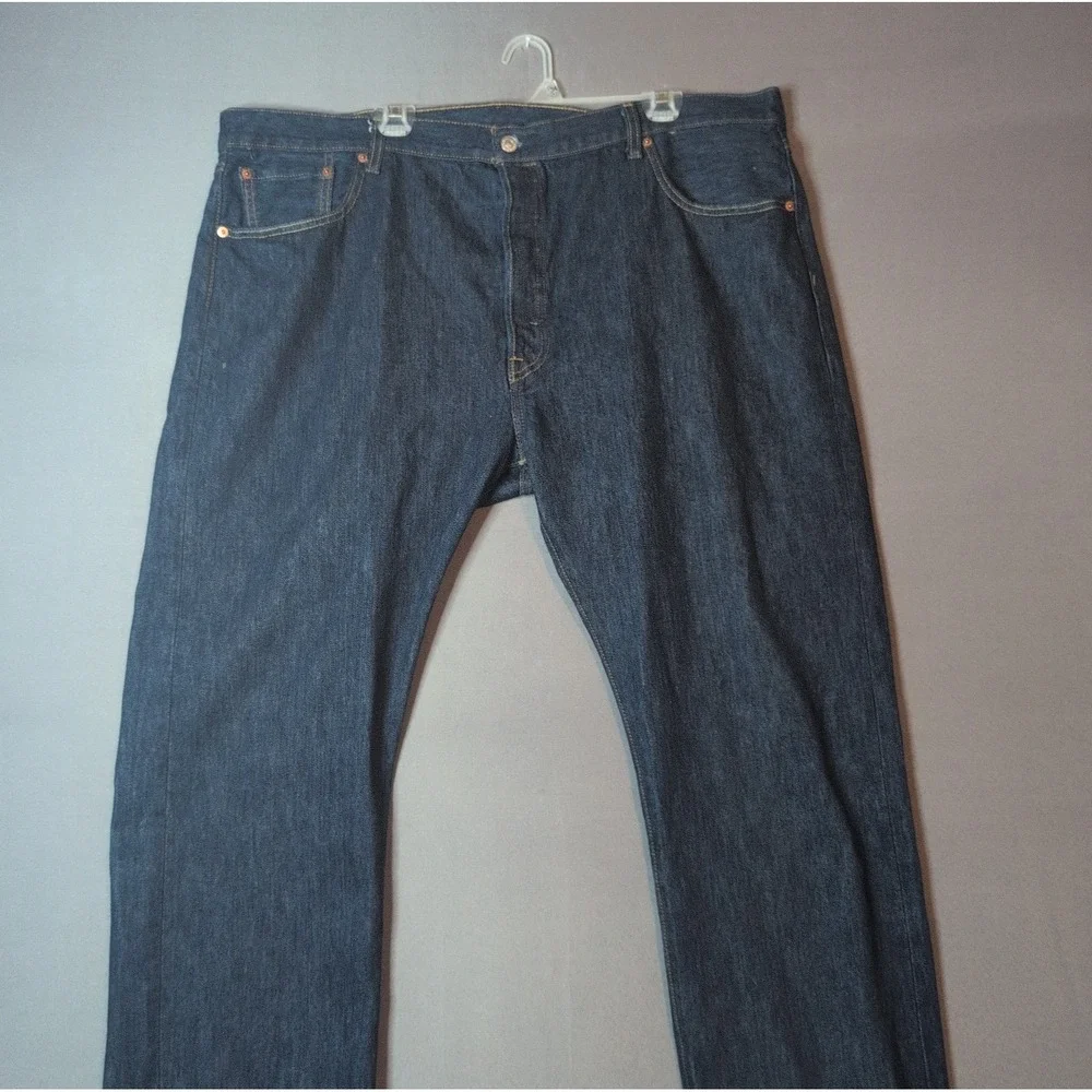 Levi 501 Mens Button Fly Jeans 42x30 Dark Wash Straight Fit Blue 00501-0115